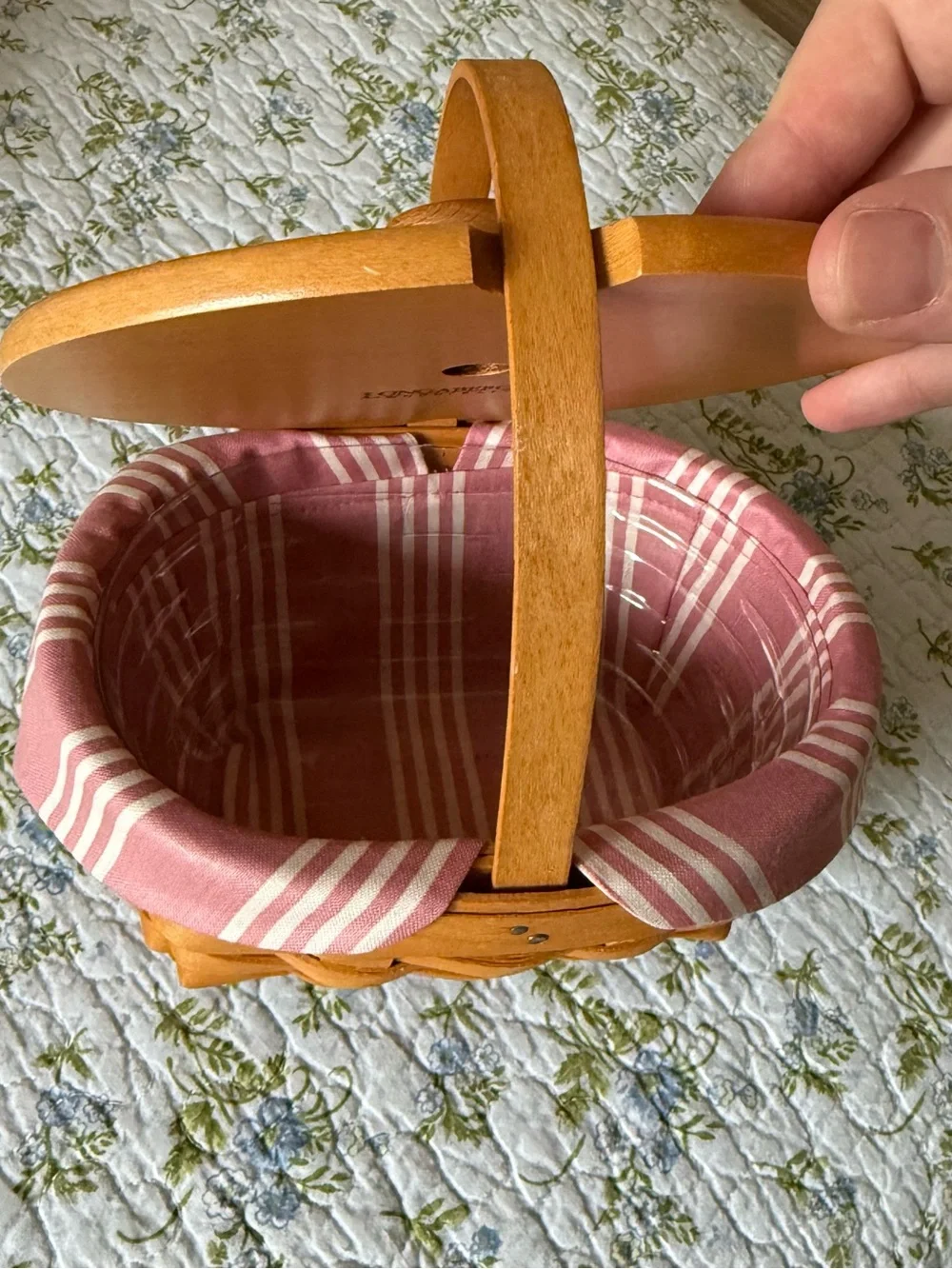 Vintage 1999 Small Wooden Longaberger Horizon of Hope basket with Plastic Liner
